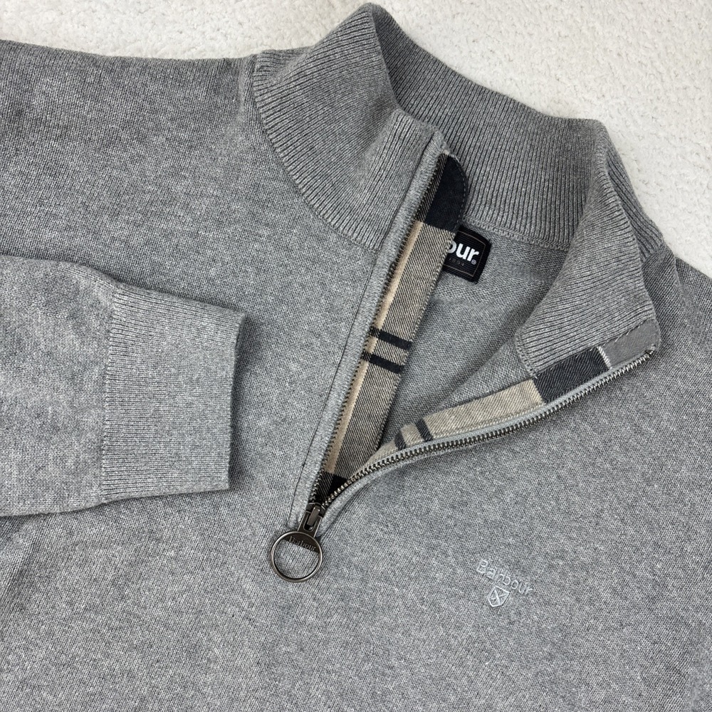 BARBOUR Mens Knit 1/4 Zip Sweater 2XL Gray Quarter-Zip Pullover Preppy Casual LS